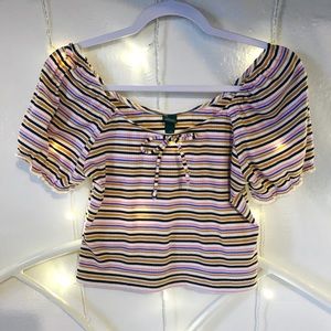 ✨NWOT✨ Pastel stripe crop top peasant top with bow